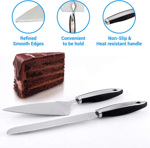 Cake Cutting Set for Wedding - Knife and Server Set, Stainless Steel Cake Cutter and Pie Spatula