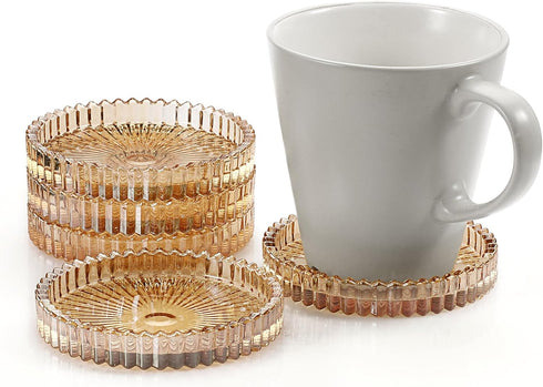 OGANAZI Set 5- Modern Clear Coaster of Glass Coasters for Drinks Crystal Coasters Round Cup Coasters Coffee Table Decor