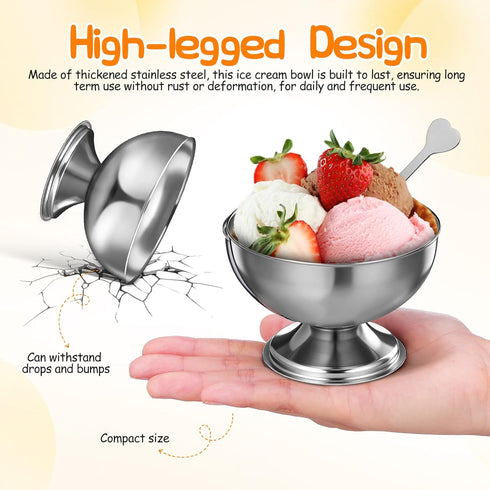 4 9oz Pcs Stainless Steel Dessert Bowls, Ice Cream Cups Footed Dessert Cups Mini Desserts Bowls for Sundae Parfait