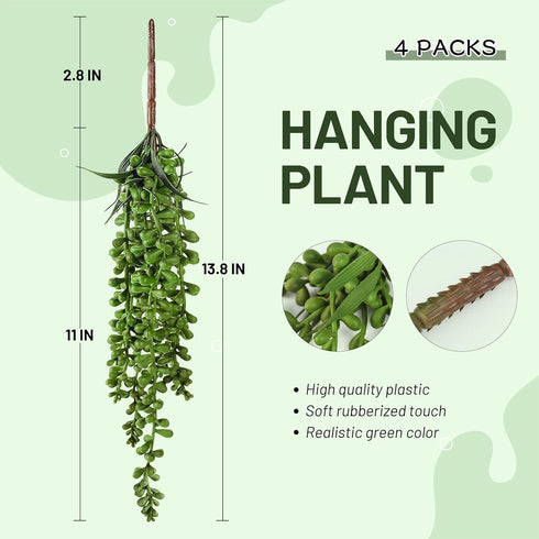 Meiliy 4pcs Faux Succulent Plants Hanging String of Pearls Plant for Home, Kitchen, Office, Wedding, Garden, Craft Art