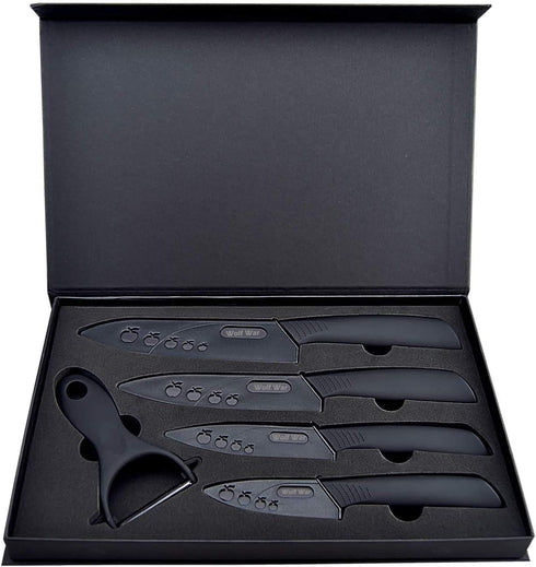 Ceramic Knife Set with Protective Cover, 4-Piece Kitchen Knife Set & 1 Peeler for Meat, Fruit, Vegetables