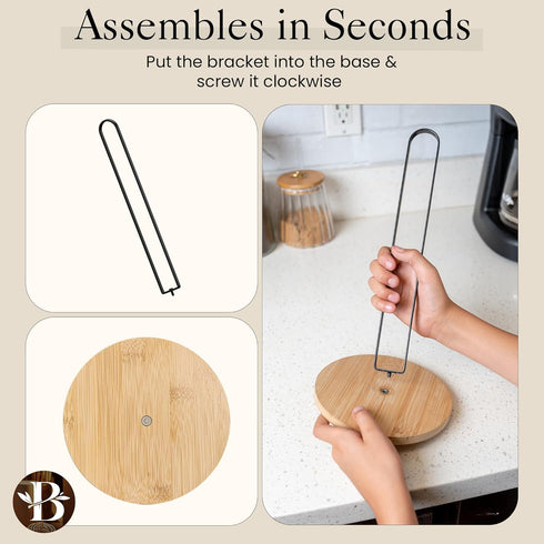 Bambuesi Wooden Paper Towel Holder, Minimalistic Stand with Non-Slip Base for Kitchen Countertop and Home Office