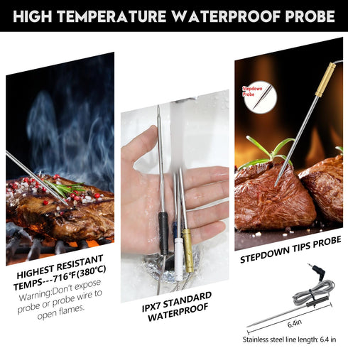 Wireless Meat Thermometer for Grilling and Smoking, BBQ Food Thermometer with 4 Meat Probes, Kitchen Timer