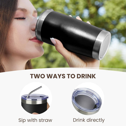 MEWAY 20oz Double Wall Vacuum Insulated Travel Mug, Stainless Steel Tumbler with Lid and Straw, Black