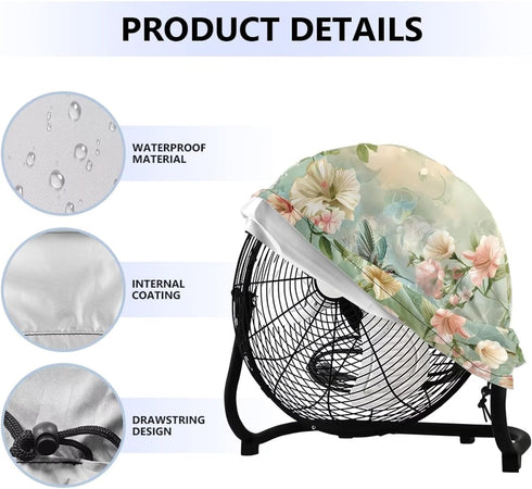 Hummingbird Hibiscus Print 24" Fan Cover, Industrial Fan Protection Cover for Wall Mount, Outdoor Waterproof