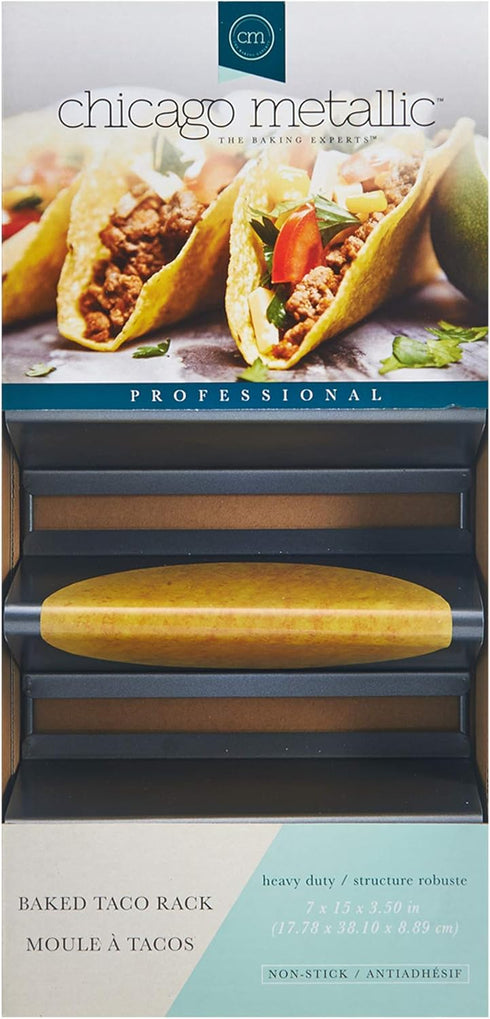 Chicago Metallic Professional 6-Shell Baked Taco Rack, Grey, 15-Inch by 7-Inch, Perfect for Baking