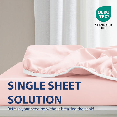 Cathay Home Luxury Wrinkle and Fade Resistant Fitted Sheet - Double Brushed Ultra Soft Microfiber, Blush, Twin