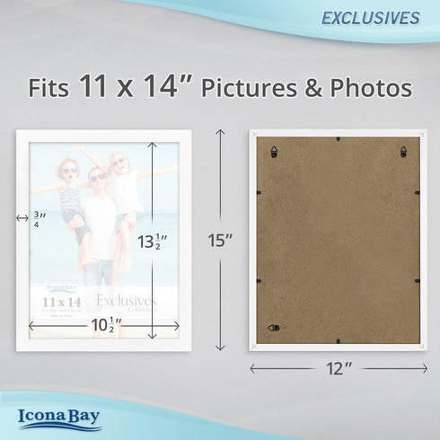 Icona Bay 11x14 White Picture Frame, Sturdy Wood Composite, Sleek Design, Wall Mount Only, Exclusives Collection
