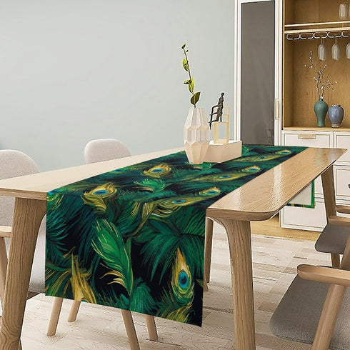 13x36 inches Peacock Table Runner Green Feathers Pattern Table Runner Table Cloth Decoration Dresser Garden Farmhouse