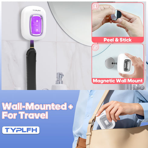 TYPLFH Toothbrush Sanitizer and Holder, Wall Mounted Toothbrush Covers Holders for Bathrooms, Rechargeable Toothbrush