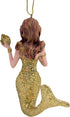 Mermaid Christmas Ornament, Glittery Holiday Decoration, Nautical Theme, 4.5 Inches (Gold Tone Mermaid)