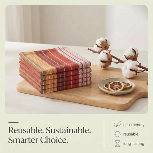 Set 6 20" X30 100% Urban Villa Kitchen Towels Harvest Stripes Towels of Cotton Highly Absorbent Quick Drying Dish