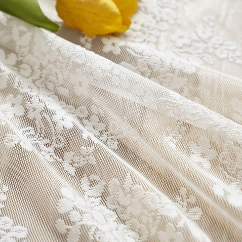 YJ YANJUN Lace Kitchen Curtains 24 inch Length Sets, Vintage Sheer RV Curtains for Camper Windows (Ivory)
