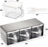 3 ZENFUN Grids Seasoning Organizer Box, Stainless Steel Salt Container with Lid and Spoon, Seasoning Containers