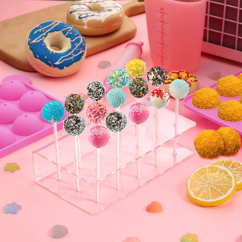Cake Pop Maker Set, 12-Hole Silicone Cake Pop Mold with Lollipop Sticks, 15-Hole Acrylic Holder, Decorating Pen