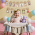1st Baby First Birthday Party Decorations First Highchair Banner For Baby Boys Blue High Chair Banner Crown Cake Topper