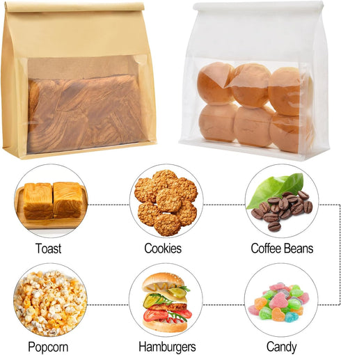 Pack of 50 Paper Bread Bags, Large Bakery Storage Bags with Window for Home Sourdough Bread Packaging