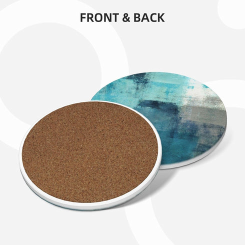 Dsiflylife Set 2 Coasters of Turquoise and Grey Absorbent Ceramic Coasters for Drinks Round Stone Non-Slip Coffee Table
