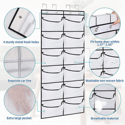 YOCOMEY 2 Packs 24 Closet Over the Door Shoe Organizer, Extra Large Mesh Pockets Hanging Shoe Boots Rack Holder