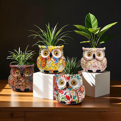 Midcentury Modern Decor Owl Planter, Bird Figurine Succulent Plant Pots for Plants, Small Sculptures Statue Flower Pot