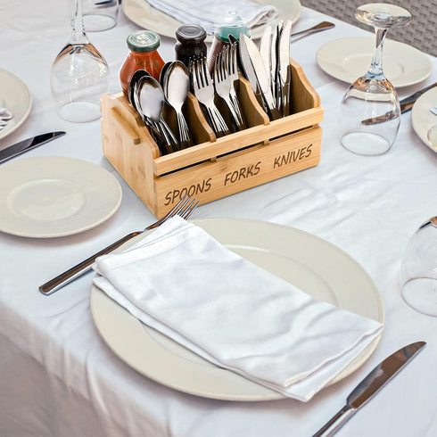 Yesland Silverware Holder Caddy, 4 Compartments Wooden Utensil Holder with Handle for Kitchen Countertop