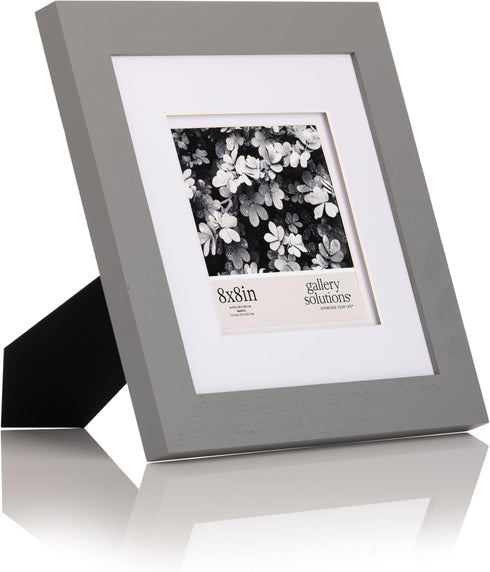 Gallery Solutions 8"x8" Flat Grey Wall Frame with Double White Mat for 5"x5" Photos