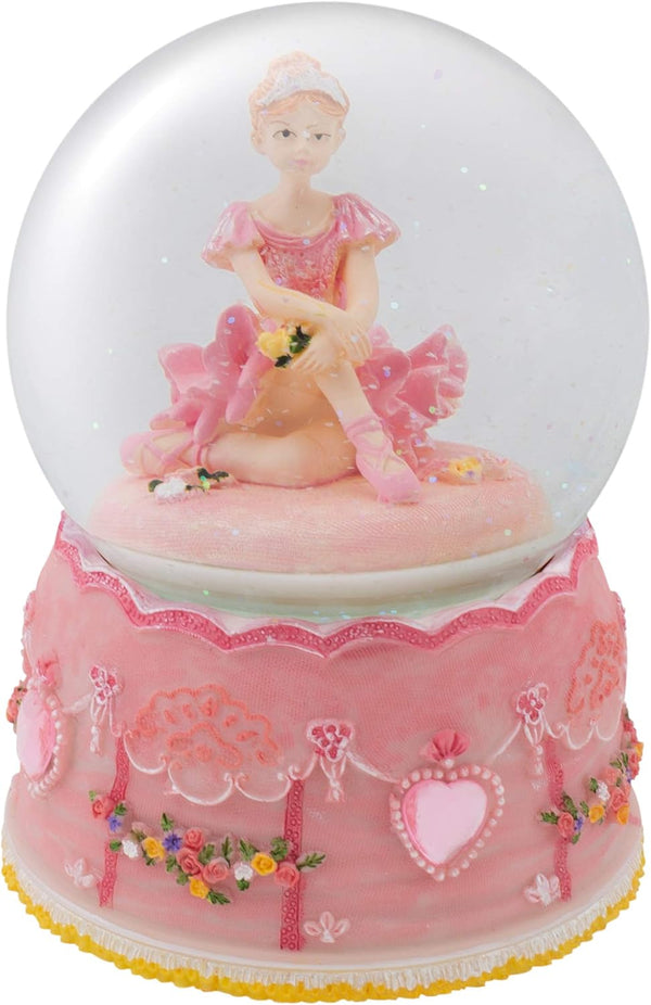 Elanze Designs Ballerina Sitting Pose Rotating Figurine, 100MM Water Globe Plays Swan Lake Tune