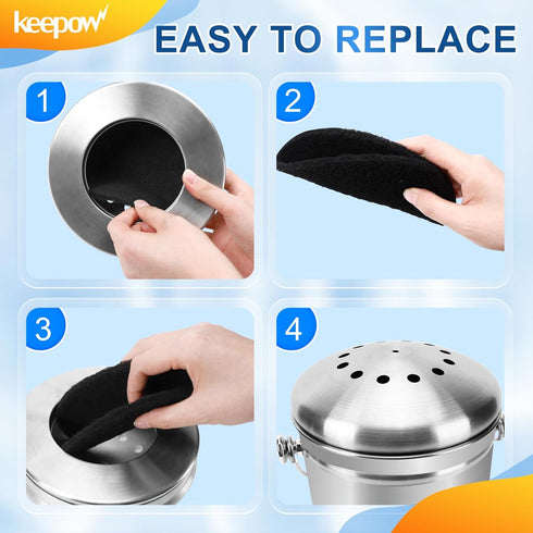 KEEPOW 10 Pack 6.75" Compost Bin Filter Replacement, Charcoal Filters for Kitchen Compost Bin