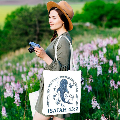 VBCVBGFH Floral Beach Whale Shark Gifts Jellyfish Christian Canvas Tote Bag for Work Totes for Women Christmas Bible