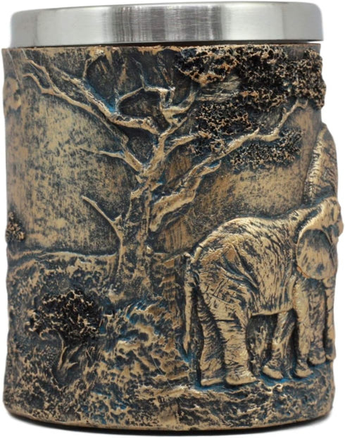 Ebros 12oz Animal Totem Spirit Safari Elephant And Calf Family Mug - Rustic Textured Tree Bark Design