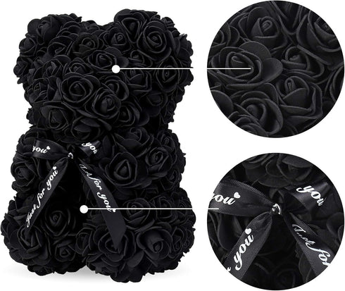 LINKLO 10 inch Rose Bear - Artificial Rose Flower Teddy Bear Gift for Wedding, Mothers Day, Anniversary