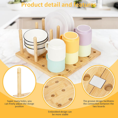 Peg Board Drawer Organizer for Kitchen, Organizers for Dishes, Plates, Bowls, 2 Boards & 12 Pegs for Cabinet Storage