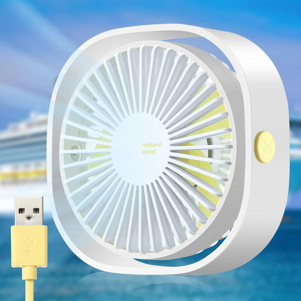 Cruise Ship Approved Travel Fan, USB Portable Fan, Small Desk Fan for Cruise Travel, Office, Bedroom, Home, Camping
