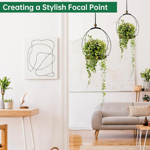 3-5.5 Inch Hanging Planter for Indoor Plants, Black Plant Hanger Indoor with Sturdy Wood Base, Modern Boho Macrame