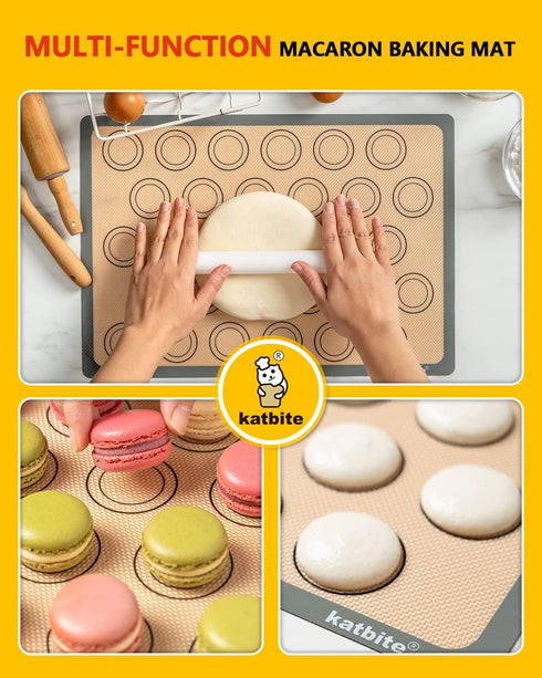Macaron Silicone Baking Mats, Katbite Silicone Macaroons Baking Mat Set of 2, Reusable & Nonstick Bakeware