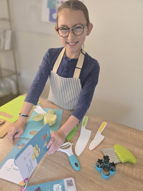 Kids Knife Set for Real Cooking - Montessori Kitchen Accessories by Tovla Jr. - Complete Cutting Kit for Toddlers