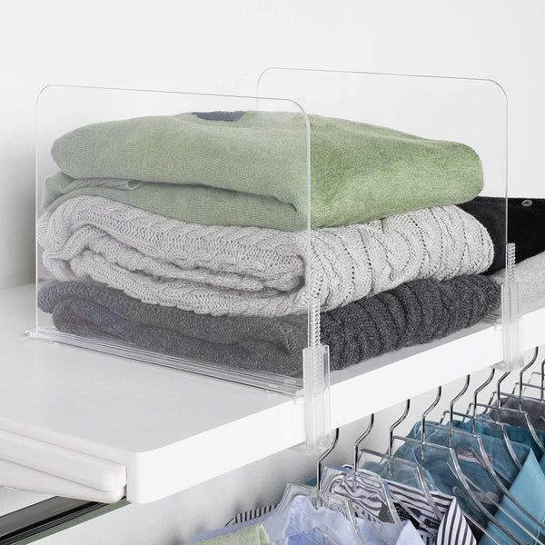 Richards Homewares Acrylic Shelf Dividers 2 Pack - Closet Organizer for Purses, Clothes, or Books - Clear Separators