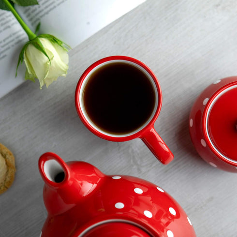 City to Cottage Handmade Red and White Polka Dot Ceramic Coffee Mug, 7 oz / 200ml, Unique Designer Pottery