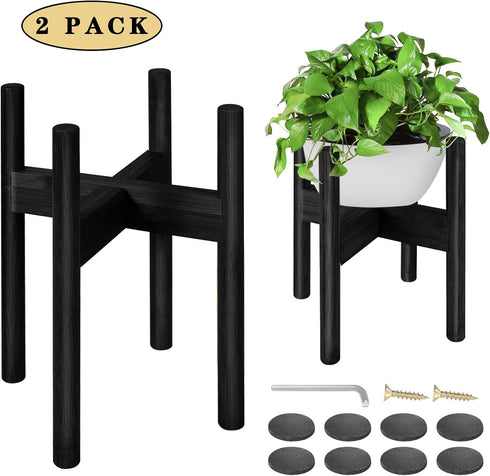 FJO 2Pcs 8 12 Inches Adjustable Plant Stand Indoor - Bamboo Plant Stands, Bamboo Mid Century Modern Plants Stands