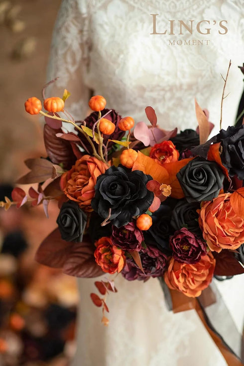 Ling's Moment 25Pcs Artificial Black Roses Decor with Stems, 3" Real Touch DIY Foam Floral for Wedding Bouquets