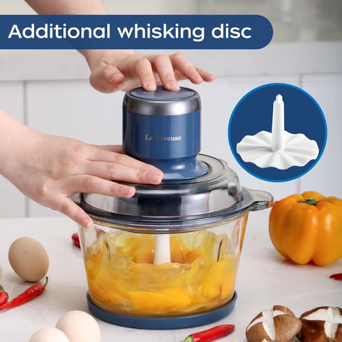 La Reveuse Food Processor, Electric Chopper with 7-Cup Glass Bowl, 300W, Blue