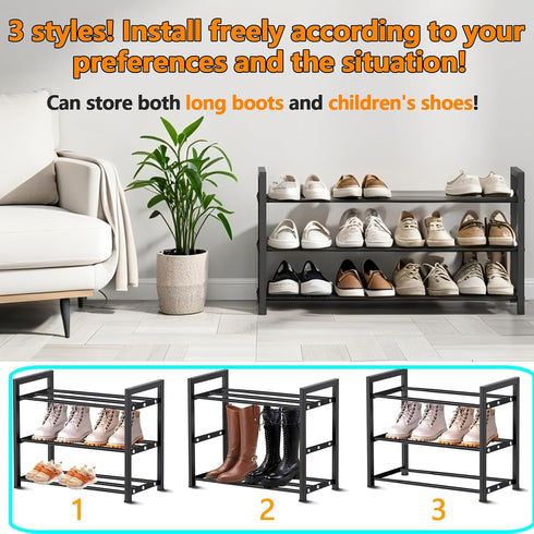 Closet 3 Expandable Shoe Rack Small Shoe Storage Narrow Shoe Racks Metal Show Rack Slim Shoe Shelf for Entryway