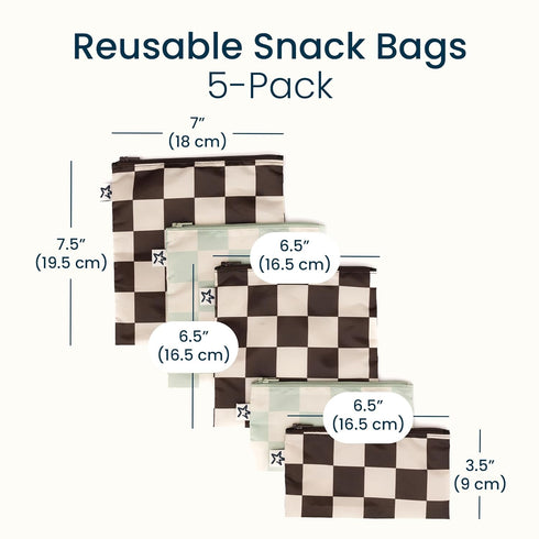 5 Pack Tiny Twinkle Reusable Snack Bags - Machine Washable, PFAS, PVC, BPA, Phthalate-Free Reusable Baby and Toddler