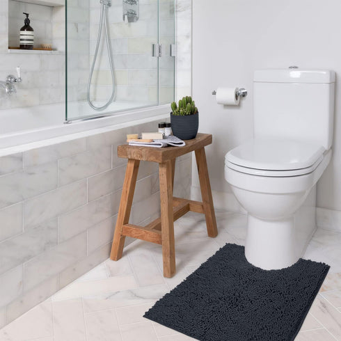 Luxurious 2-Piece Bathroom Rug Set in Charcoal - Chenille Bath Mat + U-Shaped Toilet Mat, Plush Anti-Slip Design