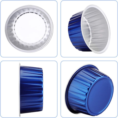 EUSOAR 50pcs Cupcake Cups with Lids, 5oz Aluminum Foil Baking Cups for Desserts, 125ml, Royal Blue, 3.34"x2.59"x2.35"