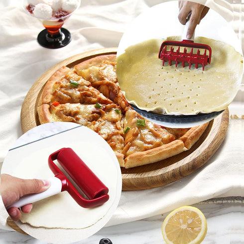 5 pcs Pizza Tools Set including Dough Roller, Docker, Silicone Pastry Dough Mat, and Dough Scraper Cutter