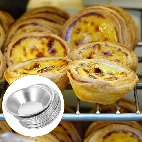 VICASKY 10pcs Mini Tart Tin Chinese Egg Tart Portuguese Egg Tart Mini Dessert Molds Mini Pie Mold Flower Tart Pan Non- Stick Egg Tart Pan Small Egg Tart Tartlets Cheese Stainless Steel