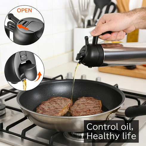 moniko 2-in-1 16oz/470ml Oil Dispenser and Oil Sprayer, Stainless Steel Olive Oil Sprayer Bottle for Kitchen Cooking