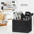 Wooden Kitchen Utensil Caddy - 2 Compartments Rustic Holder for Kitchen Countertop, Black