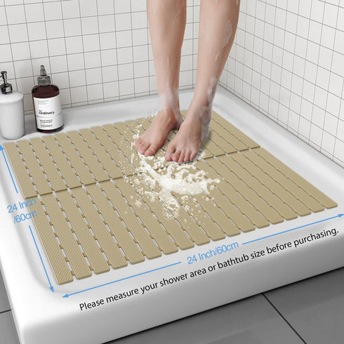 Stall,236 24x24 Inch Shower Mat Non-Slip Bath Mat for Tub and Shower Suction Cups with Drain Holes, Quick Dry Machine